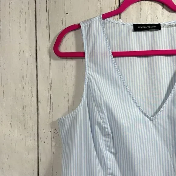 Ivanka Trump Striped Sleeveless Peplum Cotton Nautical Summer Blue White Top - Picture 3 of 12